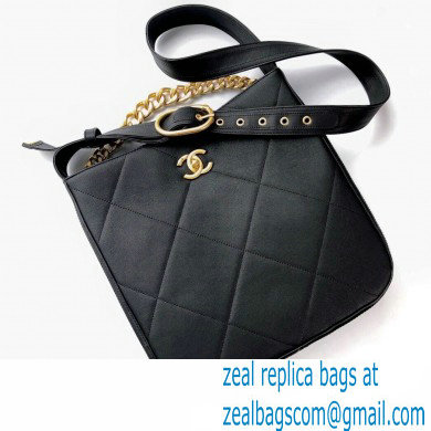 chanel Calfskin & Gold-Tone Metal Black small hobo handbag 2021 - Click Image to Close